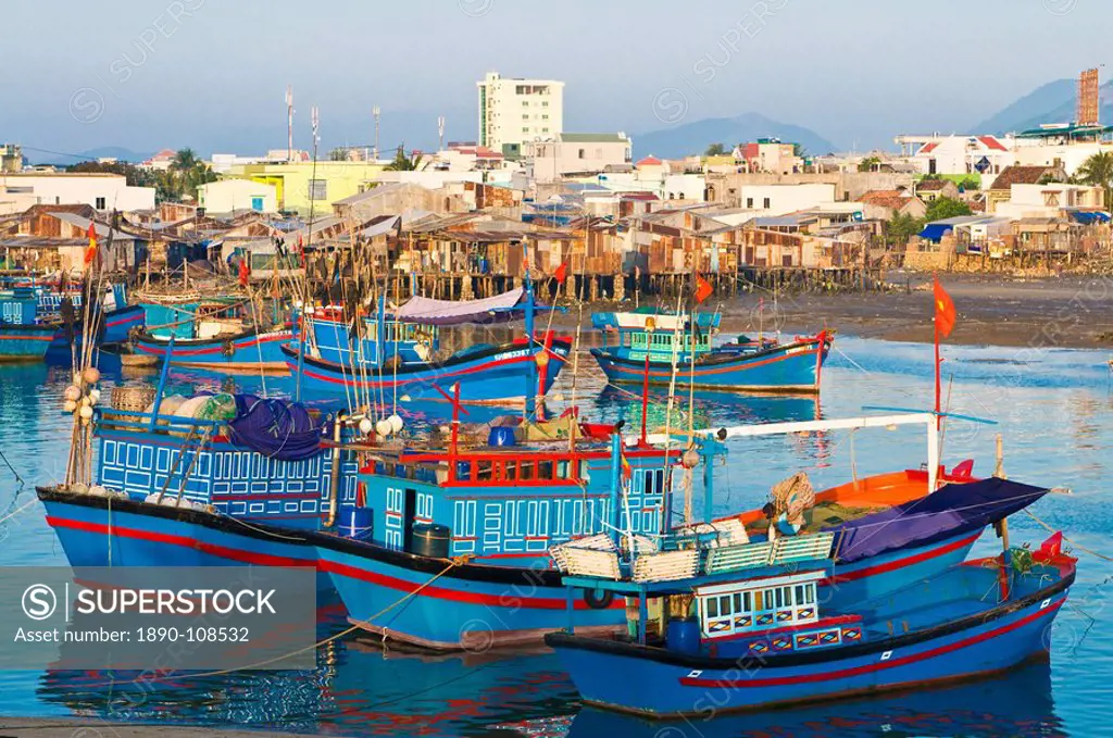 Colourful fishing boats at the habour of Nha Trang, Vietnam, Indochina, Southeast Asia, Asia