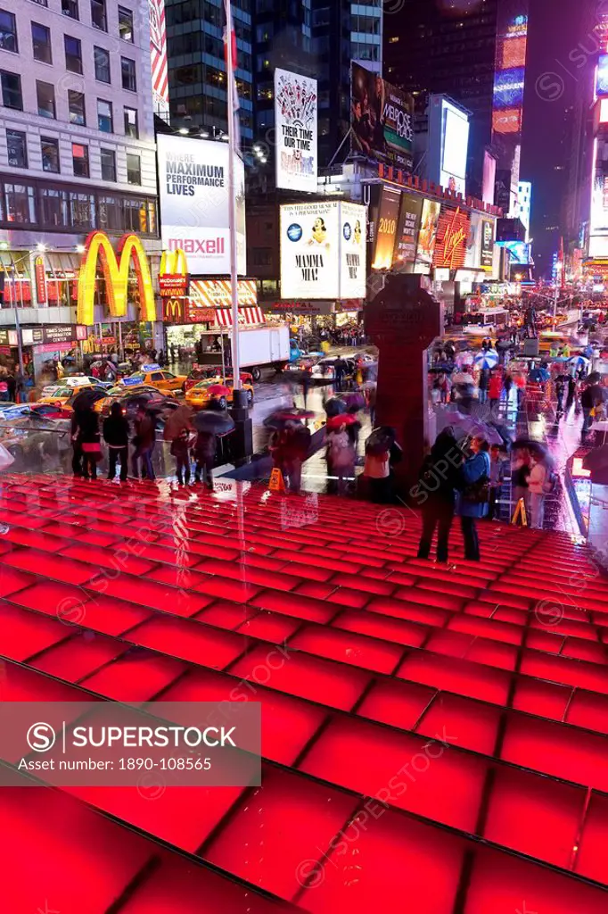 Neon lights on a rainy night, Times Square, Manhattan, New York City, New York, United States of America, North America