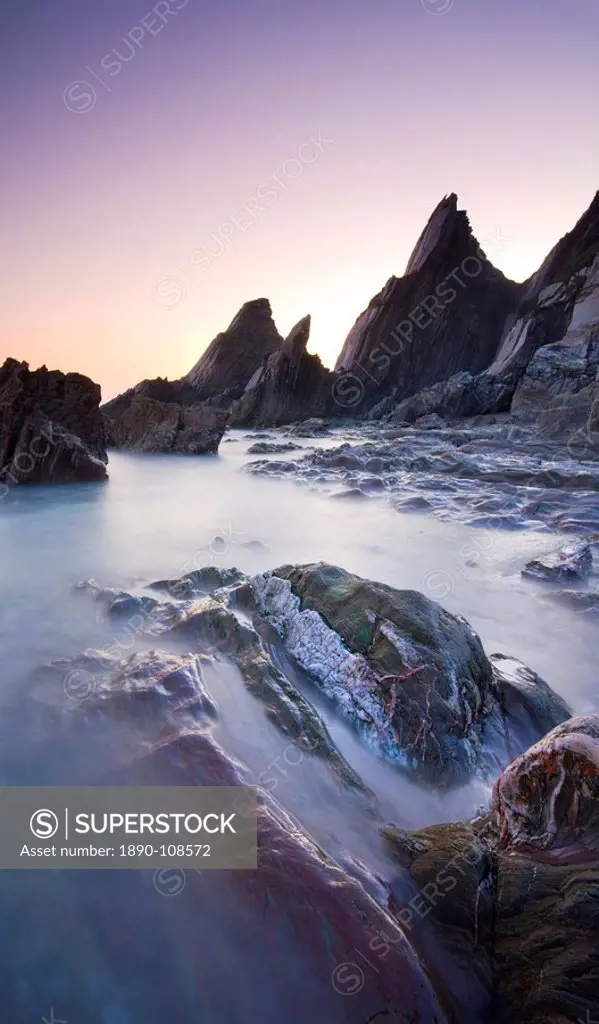 Spectacular geological formations at Westcombe Beach in the South Hams, Devon, England, United Kingdom, Europe