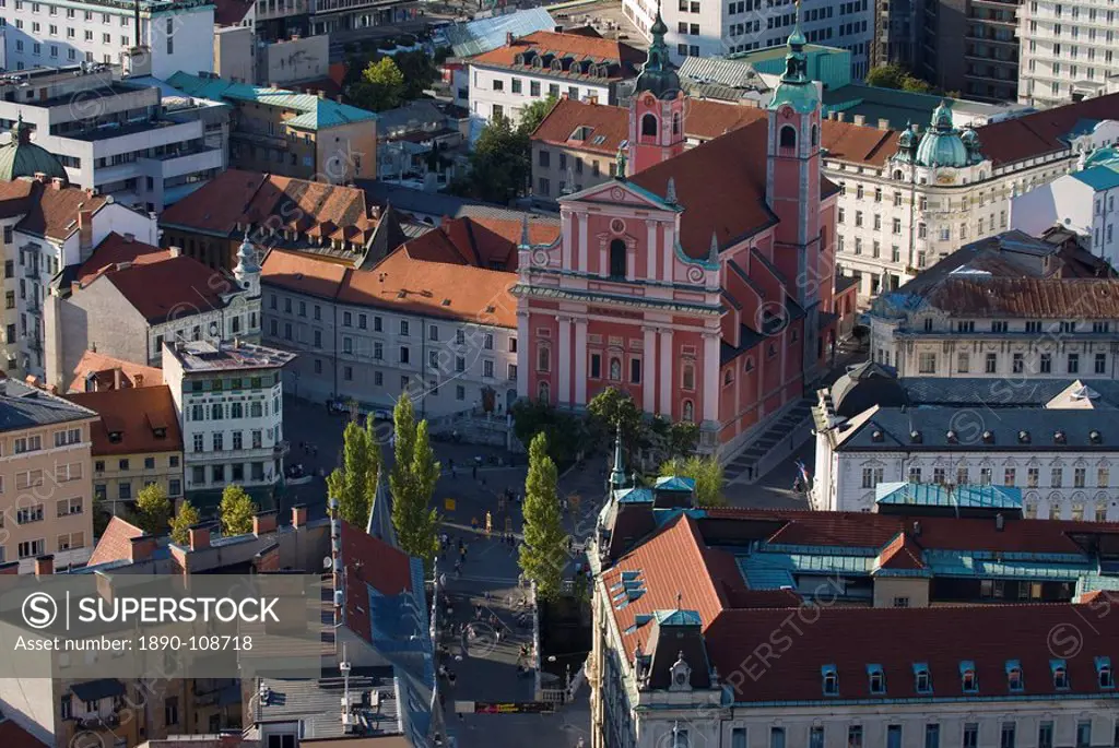 View down on the Franciscan Church of the Annunciation, Ljubljana, Slovenia, Europe