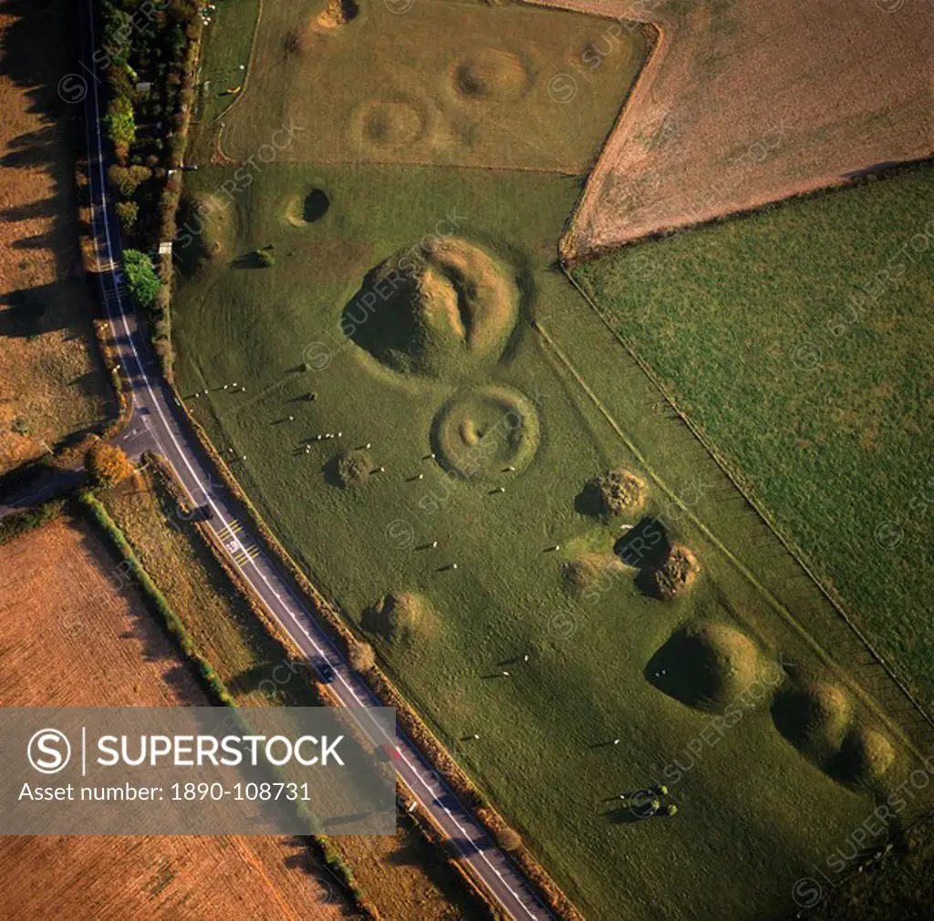 Aerial image of Winterbourne Poor Lot Round Barrows, Winterbourne Abbas, Dorset, England, United Kingdom, Europe