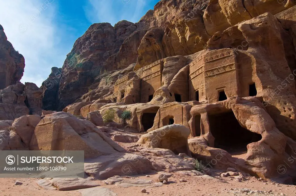 The old tombs of the Nabatean city, Petra, UNESCO World Heritage Site, Jordan, Middle East
