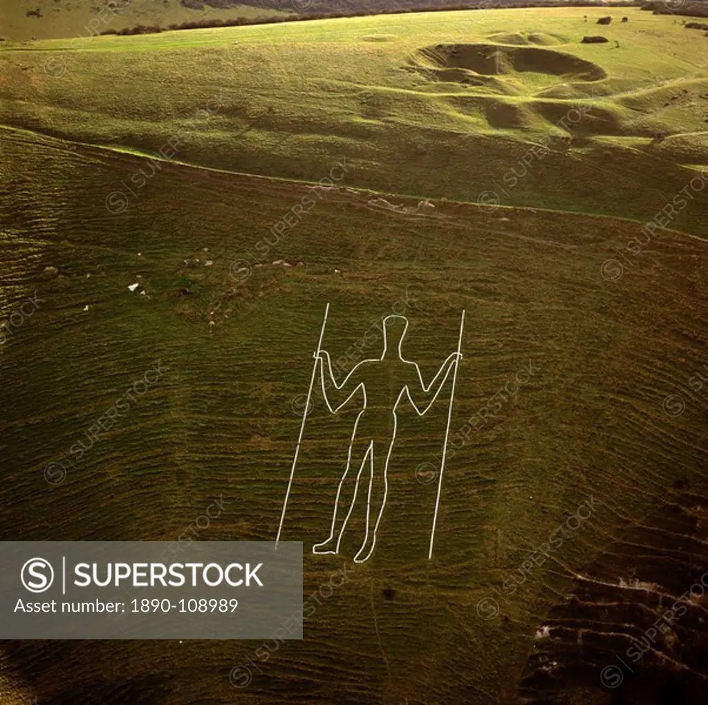 Aerial image of the Long Man of Wilmington, Wilmington, East Sussex, England, United Kingdom, Europe