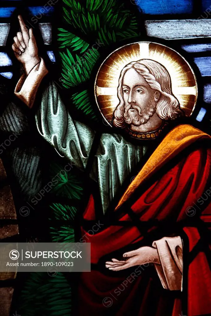 The resurrected Christ greeting the two Marys, 19th century stained glass in St. John´s Anglican church, Sydney, New South Wales, Australia, Pacific