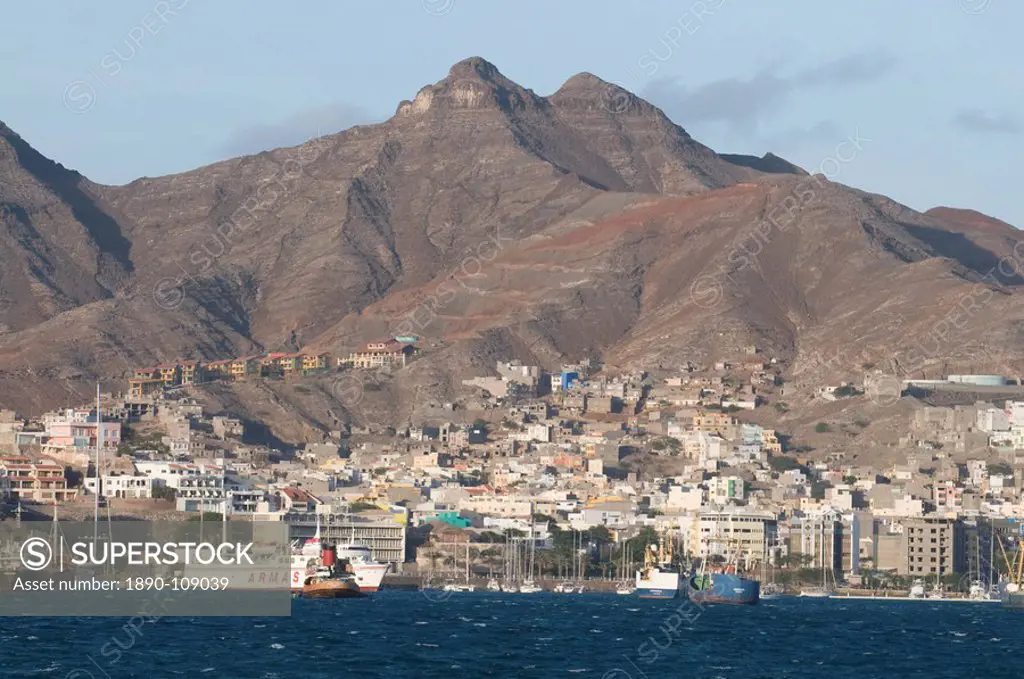 View over fishing port and city, San Vincente, Mindelo, Cape Verde Islands, Atlantic, Africa