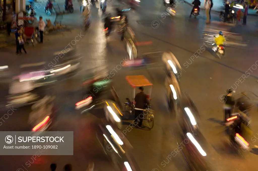 Busy traffic in Hanoi at night, Hanoi, Vietnam, Indochina, Southeast Asia, Asia