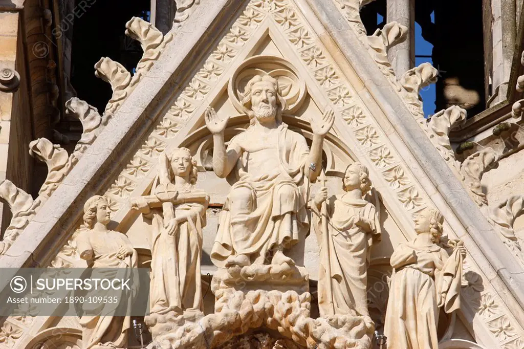 The Last Judgment, west front of Reims Cathedral, UNESCO World Heritage Site, Reims, Marne, France, Europe
