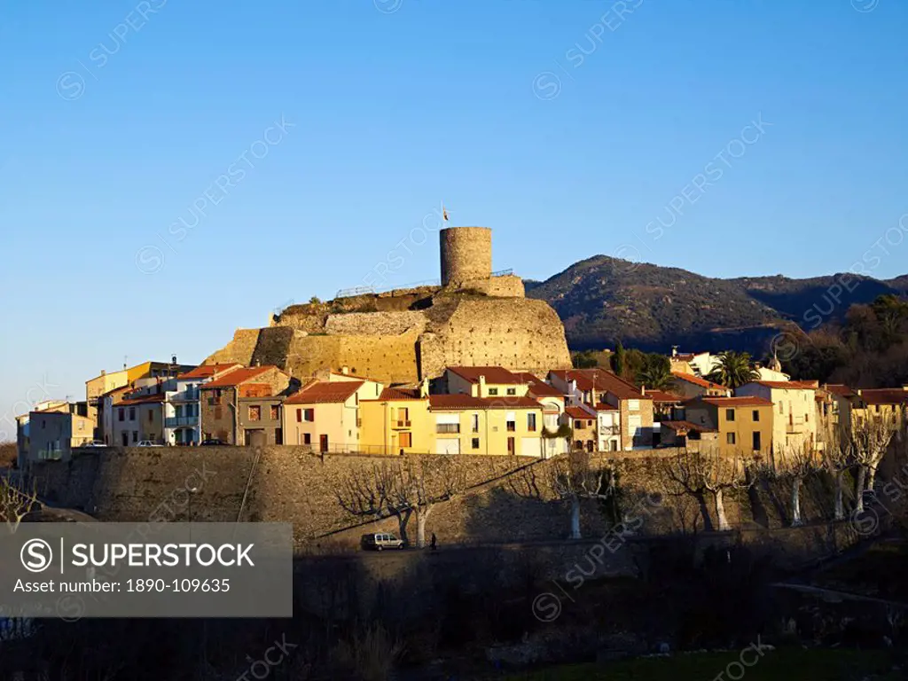 The old village and tower, Laroque des Alberes, Pyrenees Orientales, France, Europe