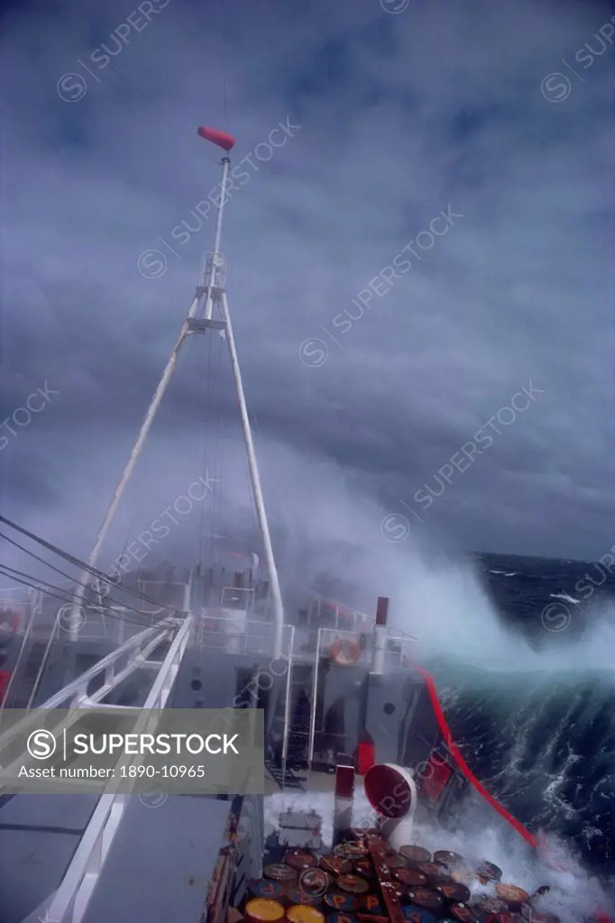 RRS Bransfield in rough seas, Antarctica, Polar Regions