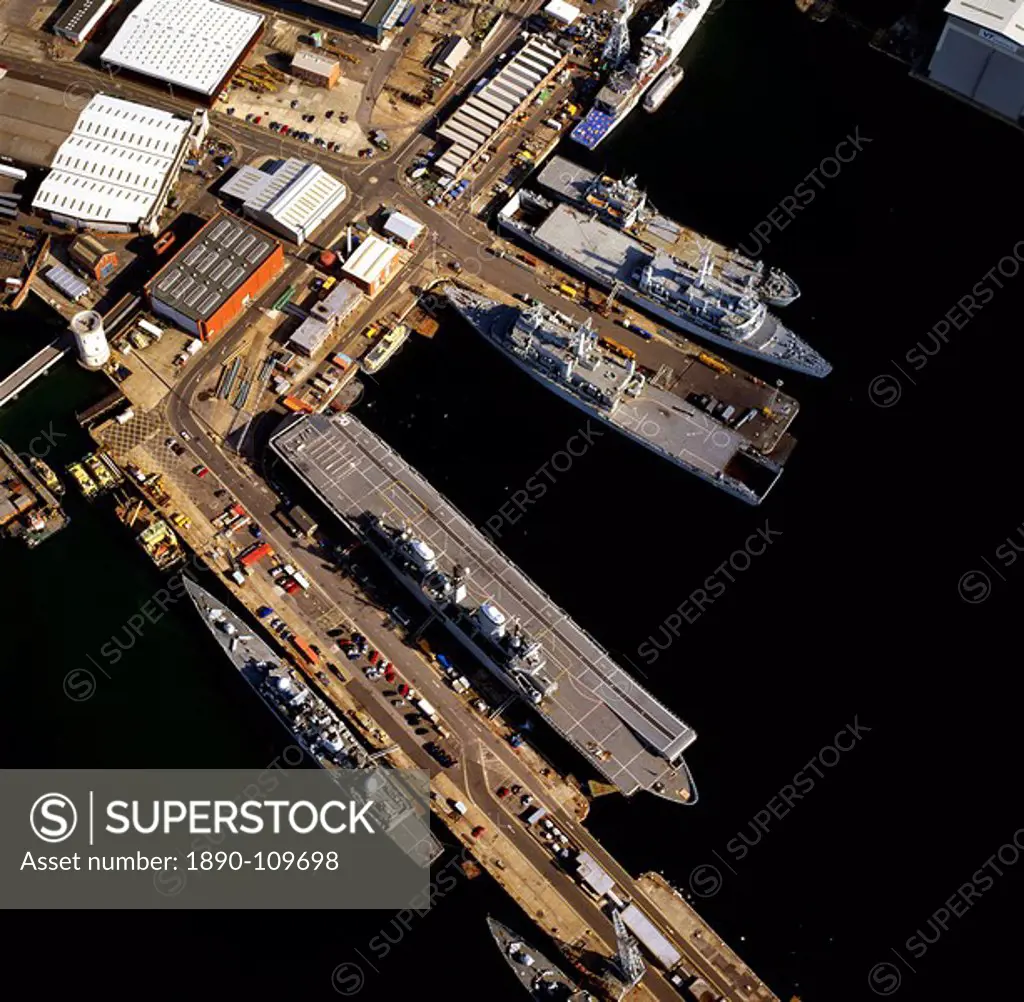 Aerial image of Portsmouth´s Dockyard and Naval Base, Portsmouth Harbour, Hampshire, England, United Kingdom, Europe