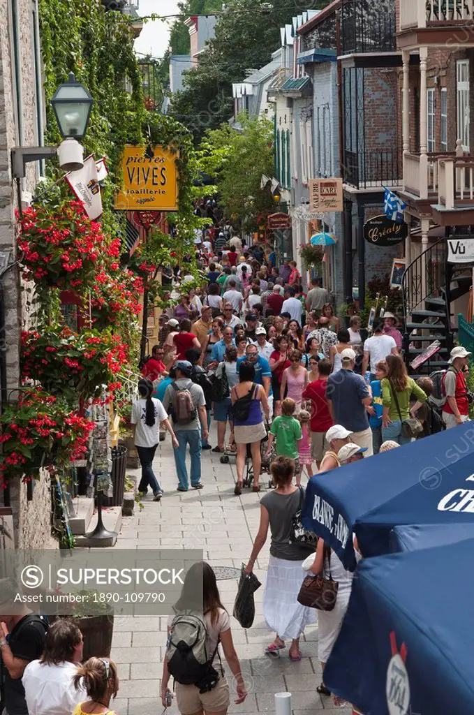 People walking on Rue du Petit Champlain, Quebec City, Quebec, Canada, North America