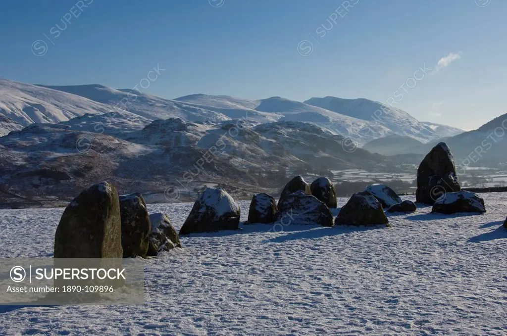 Castlerigg Stone Circle and the Helvellyn Range, Lake District National Park, Cumbria, England, United Kingdom, Europe