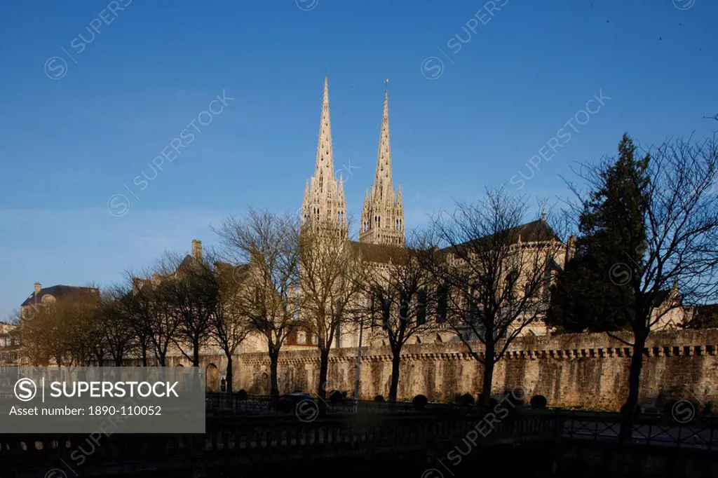 Saint_Corentin cathedral spires, Quimper, Finistere, Brittany, France, Europe