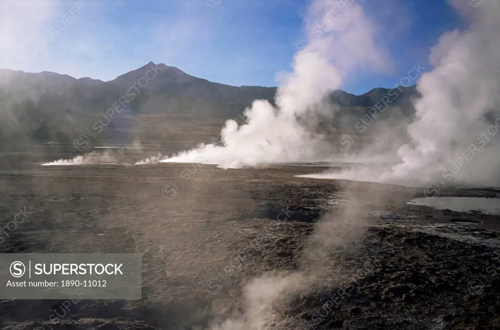 El Tatio Geysers and fumaroles, Andes at 4300m, northern area, Chile, South America