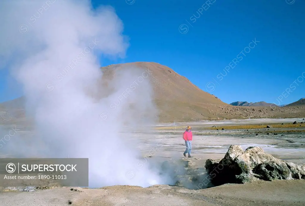 El Tatio geysers and fumaroles in the Andes at 4,300m, northern part of Chile, Chile, South America