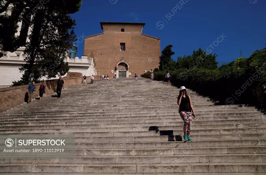 Aracoeli Staircase and Church of Santa Maria in Aracoeli, dating from 1348, Rome, Lazio, Italy, Europe