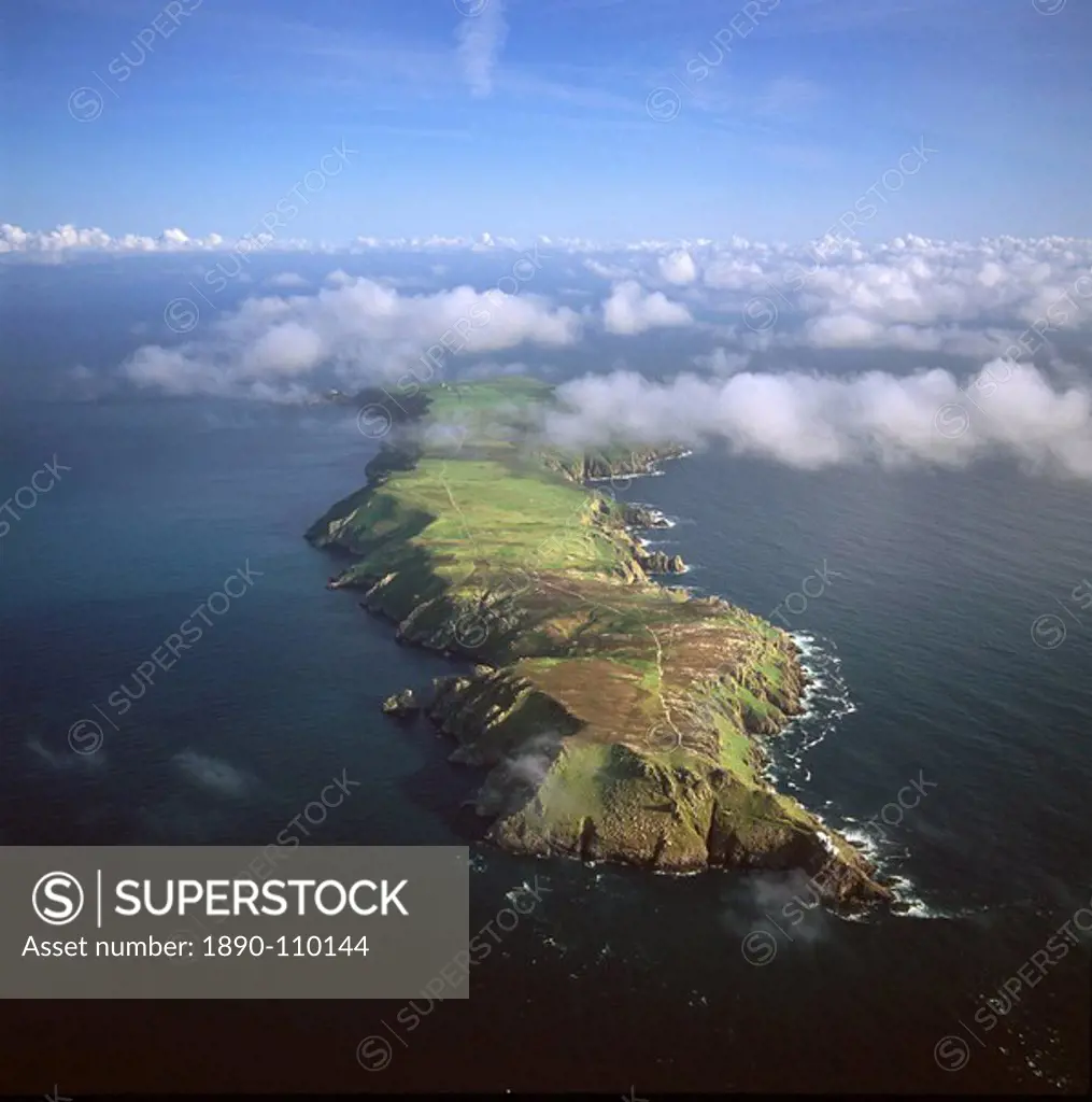 Aerial image of Lundy Island looking from north to south, Bristol Channel, Devon, England, United Kingdom, Europe