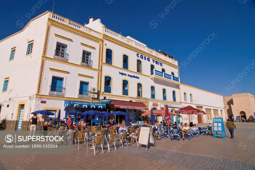 Open air cafe in the coastal city of Essaouira, UNESCO World Heritage Site, Morocco, North Africa, Africa