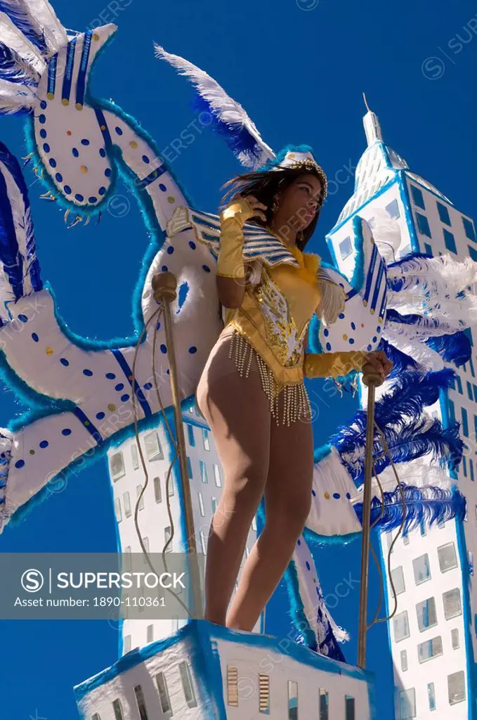 Costumed women on float, Carnival, Mindelo, Sao Vicente, Cape Verde, Africa