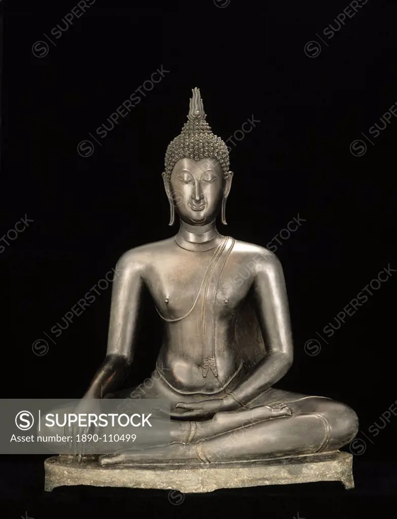 Buddha image in bronze dating from the 14th century, Sukhothai period, Art, Prasat Museum, Bangkok, Thailand, Southeast Asia, Asia&10,