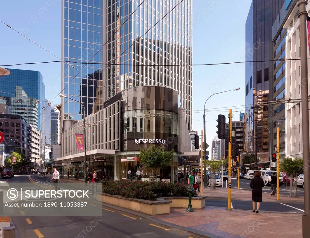 Lambton Quay at junction with Featherston Street, Wellington, North Island, New Zealand, Pacific