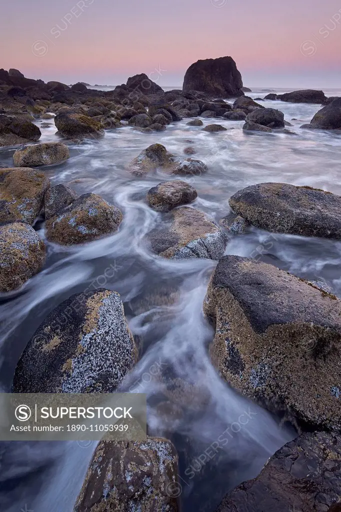 Rocks and sea stacks at dawn, Ecola State Park, Oregon, United States of America, North America