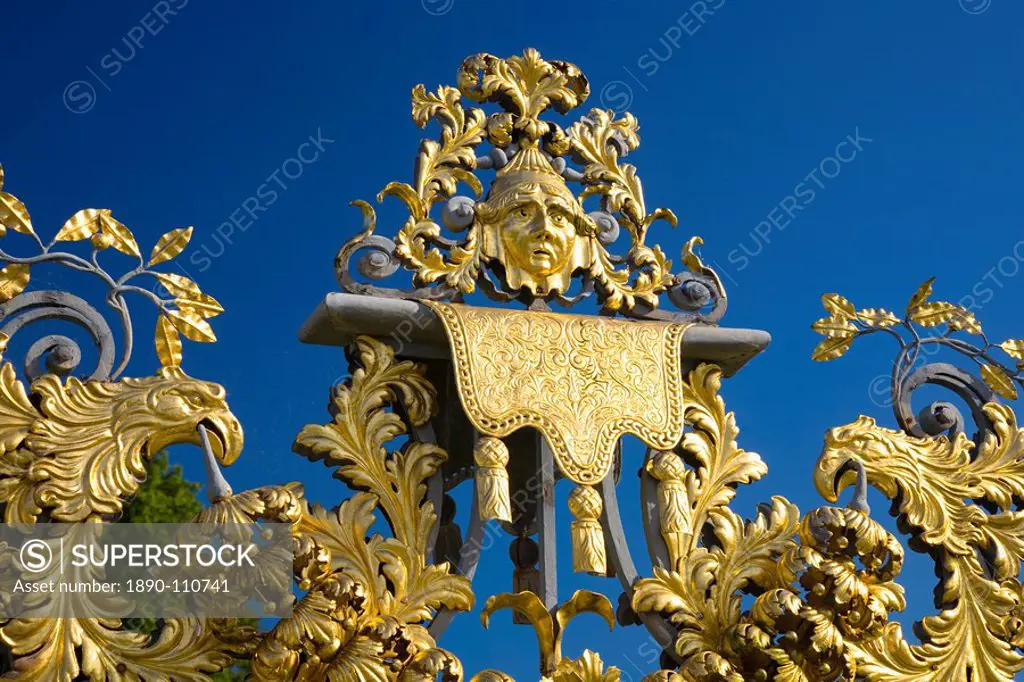Detail of ornamental wrought iron gate in the Privy Garden, Hampton Court Palace, Borough of Richmond upon Thames, Greater London, England, United Kin...