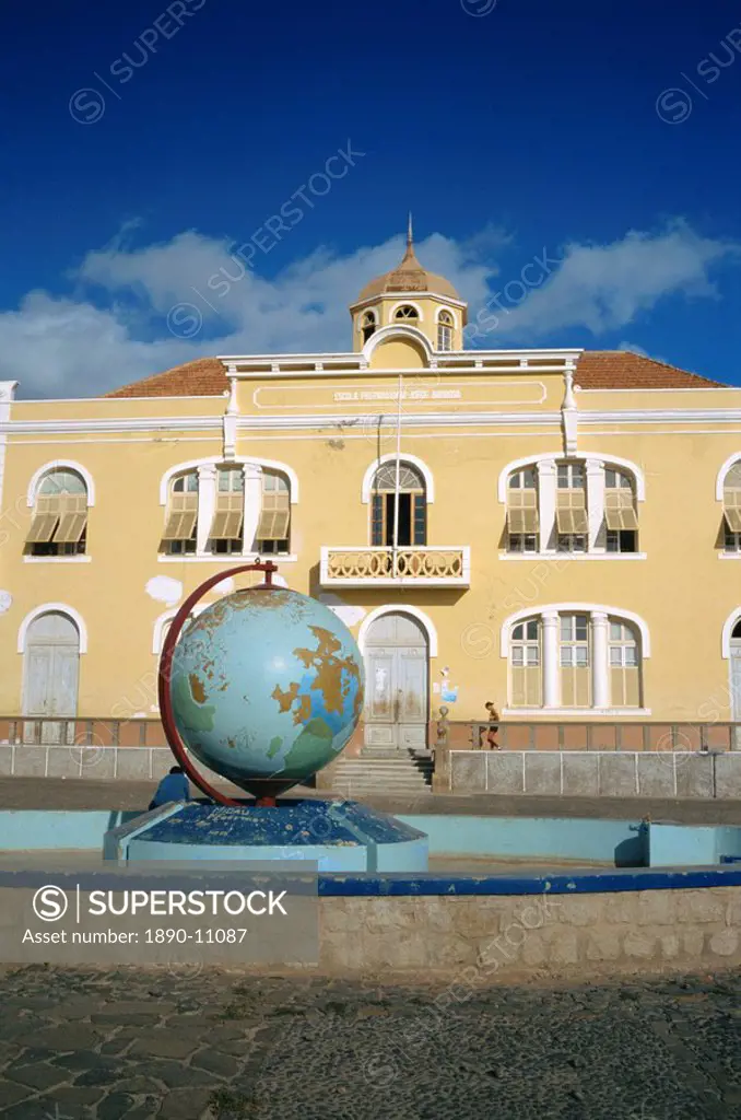 Globe outside a school in Mindelo, on Sao Vicente Island, Cape Verde Islands, Atlantic, Africa