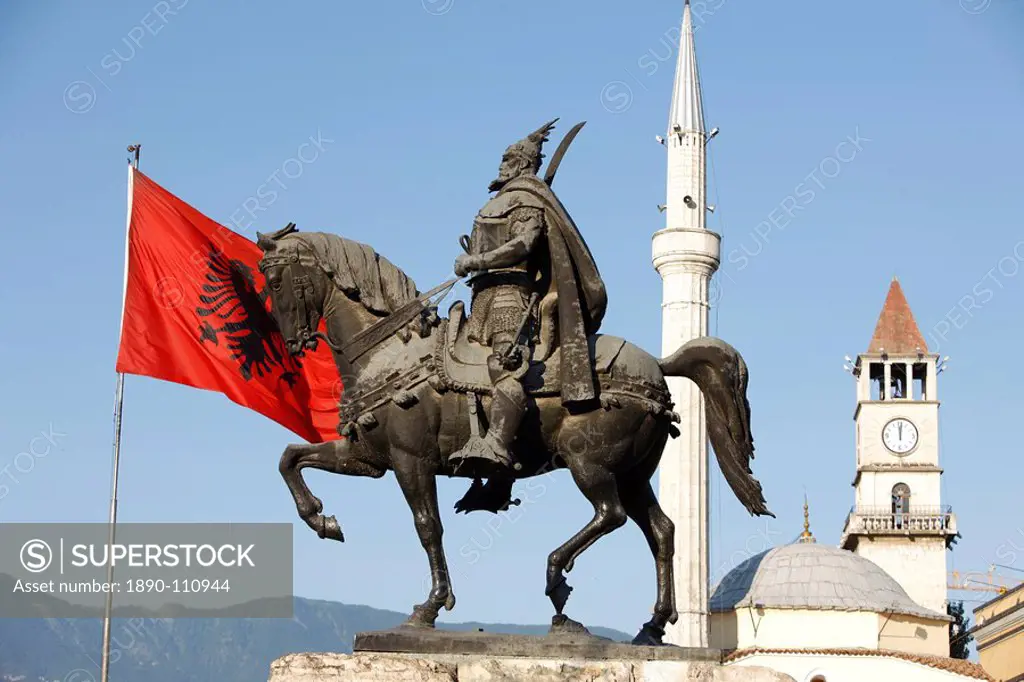 Skanderberg statue, Tirana, Albania, Europe