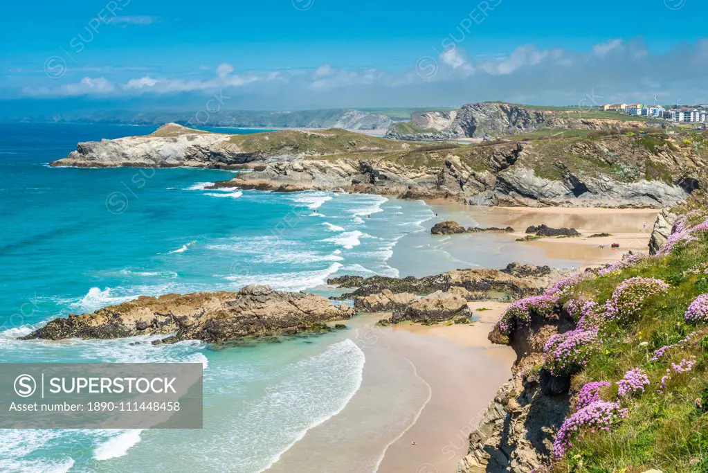 Spectacular clifftop coastal scenery at Newquay in West Cornwall, England, United Kingdom, Europe