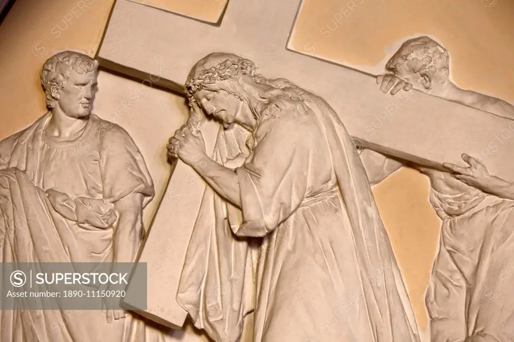 Fifth Station of the Cross, Simon helps Jesus to carry the cross, St. John the Baptist's Church, Arras, Pas-de-Calais, France, Europe
