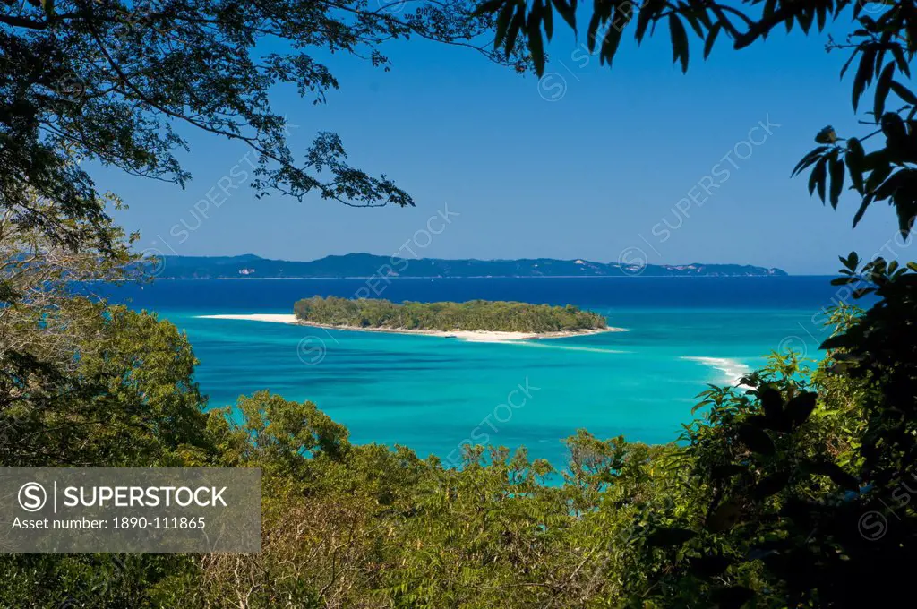 View from the island of Nosy Iranja to its little sister island near Nosy Be, Madagascar, Indian Ocean, Africa