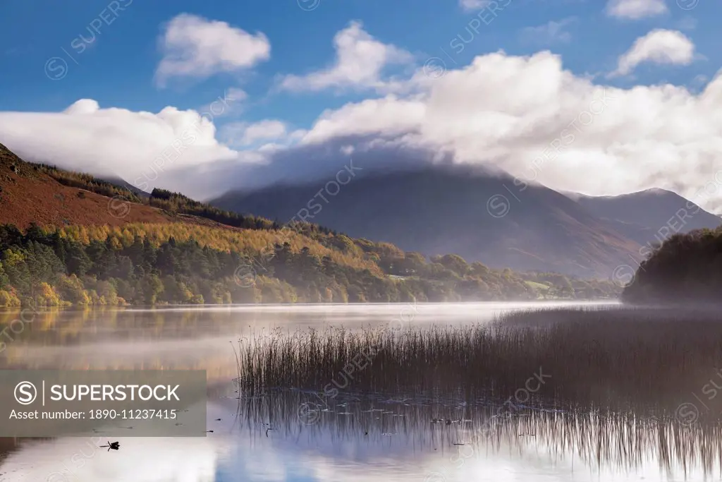 Mist clears over Loweswater on a beautiful autumn morning, Lake District National Park, Cumbria, England, United Kingdom, Europe