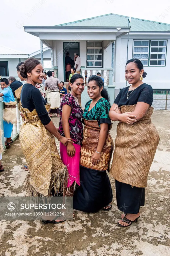 Traditional dressed Tongan women at a church service in Neiafu, Vavau, Vavau Islands, Tonga, South Pacific, Pacific