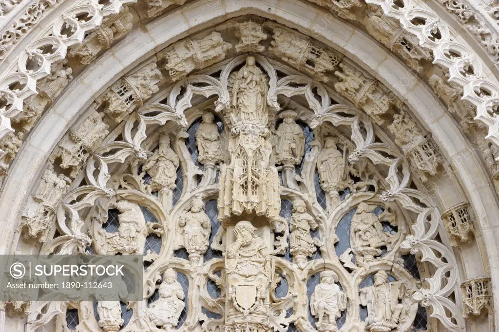 Tympanum showing Jesse´s tree, Saint_Riquier Abbey church, Somme, France, Europe