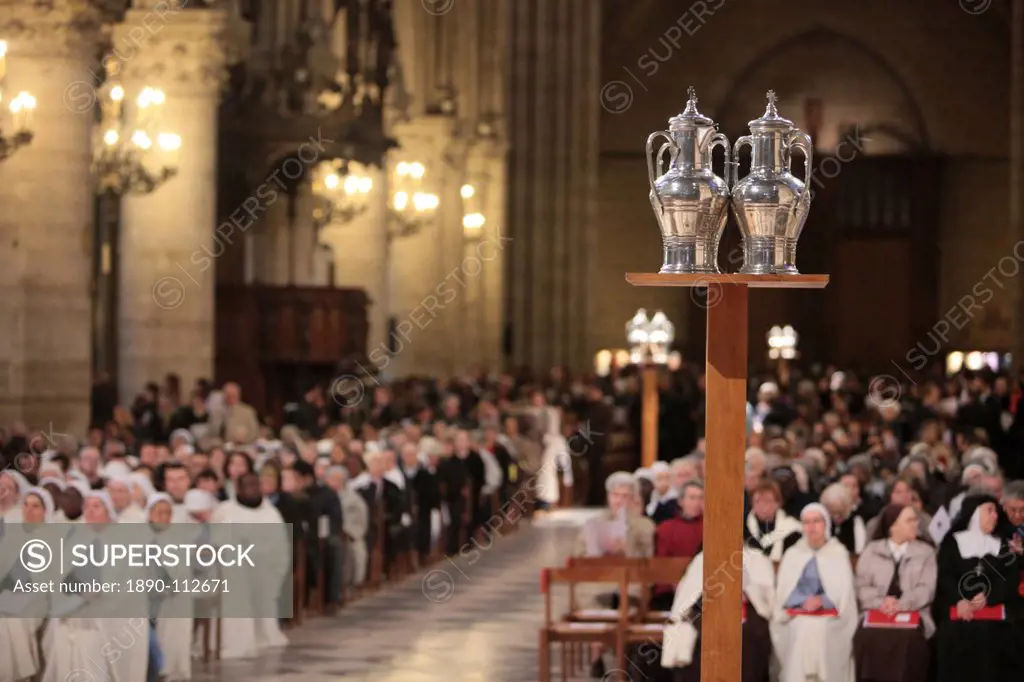 Easter Wednesday sacred oil consecration in Notre Dame Cathedral, Paris, France, Europe