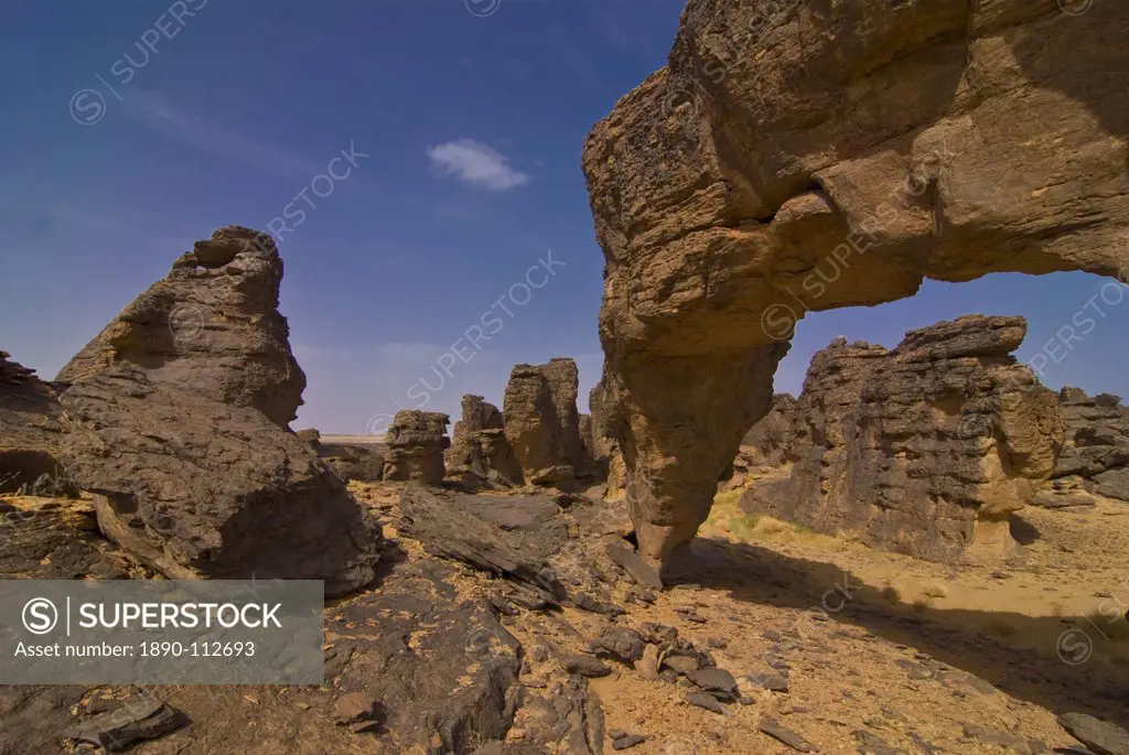 Giant rock arch in the region of Tasset, 250 km north of Djanet, Southern Algeria, North Africa, Africa