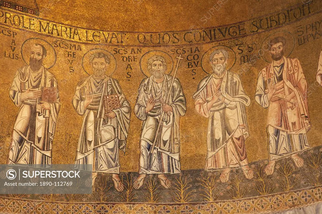 Detail of 13th century apse Byzantine mosaics, Cathedral of Santa Maria Assunta Duomo Santa Maria dell´Assunta, Torcello Island, Venice Lagoon, UNESCO...