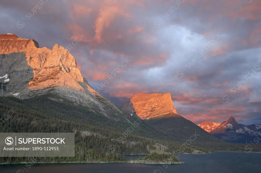 Coulds at dawn, St. Mary Lake, Glacier National Park, Montana, United States of America, North America
