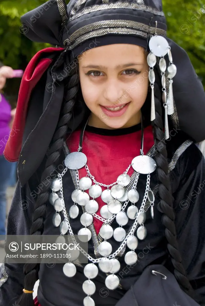 Young traditionally dressed Georgian girl, Sighnaghi, Georgia, Caucasus, Central Asia, Asia