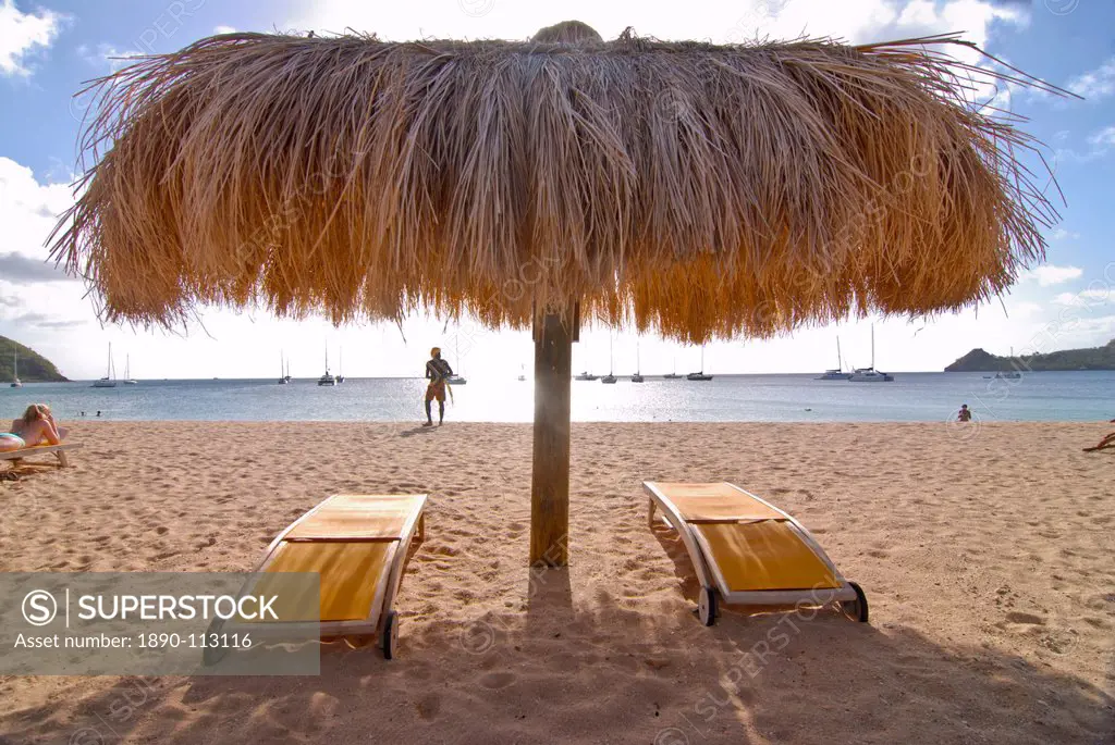 Sun umbrella on Reduit Beach, Rodney Bay, St.. Lucia, Windward Islands, West Indies, Caribbean, Central America