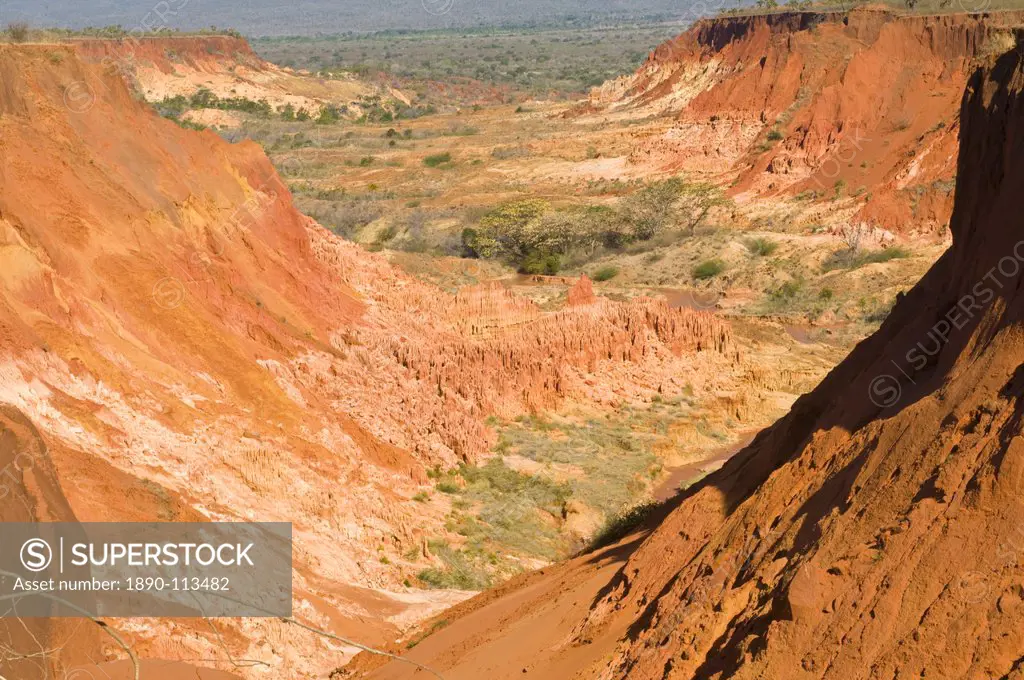 View over the Red Tsingys, sandstone formations, near Diego Suarez Antsiranana, Madagascar, Africa