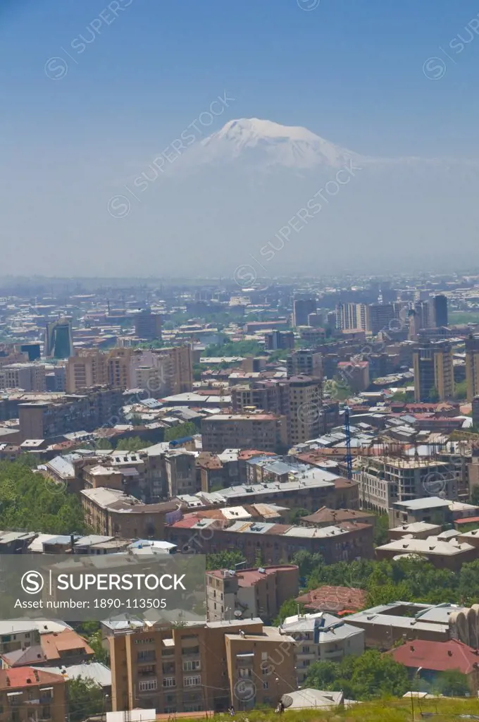 View over the capital city, Yerevan, with Mount Ararat in the distance, Armenia, Caucasus, Central Asia, Asia