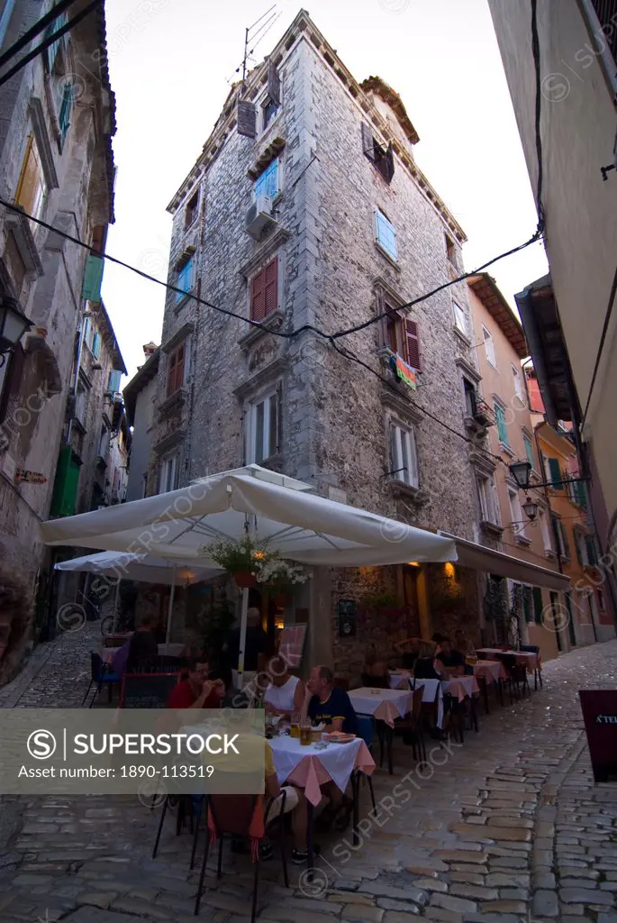 Little restaurant in the old town of Rovinj, Istria, Croatia, Europe