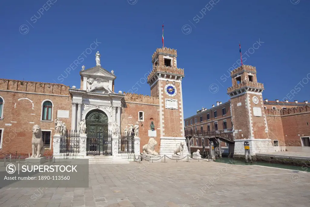Main entrance, Arsenale, Castello district, Venice, UNESCO World Heritage Site, Veneto, Italy, Europe