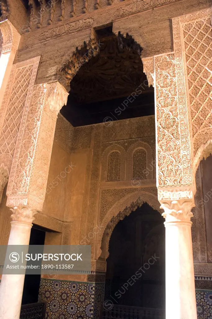 Arches, Ben Youssef Madrassa, Marrakesh, Morocco, North Africa, Africa