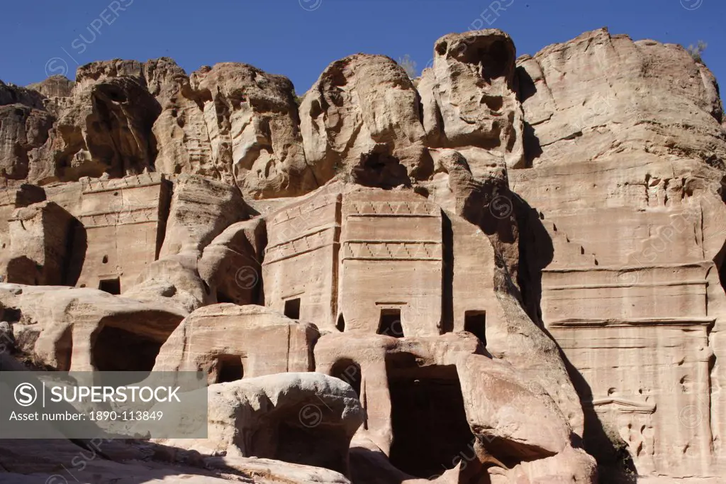 Rock_cut Nabatean tombs, Petra, UNESCO World Heritage Site, Jordan, Middle East