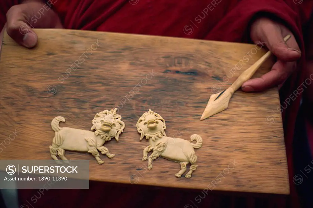 Yak butter offerings in shape of lions, Bhutan, Asia