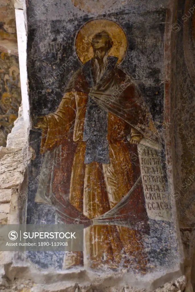 Old wall painting at Mystras, UNESCO World Heritage Site, Peloponnese, Greece, Europe