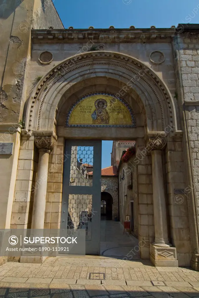 Entrance to the 6th century Euphrasian Basilica, UNESCO World Heritage Site, Porec, Istria, Croatia, Europe